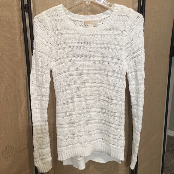 MICHAEL KORS Knit Pullover Sweater White Silver Side Zippers Women's X-Small - Picture 8 of 11